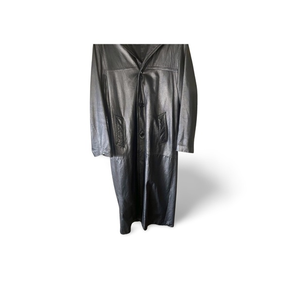 2DM Black Leather Trench Coat – Matrix Era, 90s Minimal Gothic - Picture 3 of 8